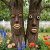 Unique Tree Facial Sculpture Face Ornament Features Outdoor Statues Resin Durable Statue Weather-Resistant Garden Decoration for Yard Stump Figurine