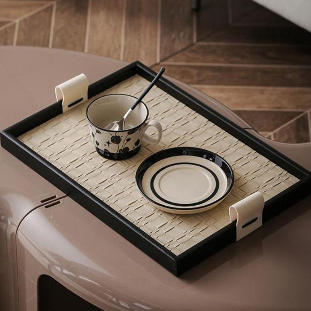 Handmade Woven Leather Storage Tray Rectangle Jewelry Display Plate Leather Wooden Tray  for Home