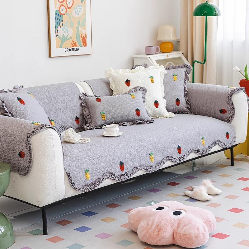 Cotton sofa cushion, simple modern fruit non-slip living room combination sofa cover towel, universal in all seasons