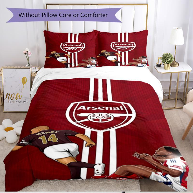 3pcs Duvet Cover Set (1*Duvet Cover + 2*Pillowcase, Without Core), Arsenal F.C Print Soft All‑Season Bedding Set, Home Bedroom Decor Gift