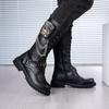 Luxury Mens Leather Boots Fashion Motorcycle Boots Punk Rock Gothic Boots for Men Lace-up Cowboy Boot Mid-calf Knight Boot Botas