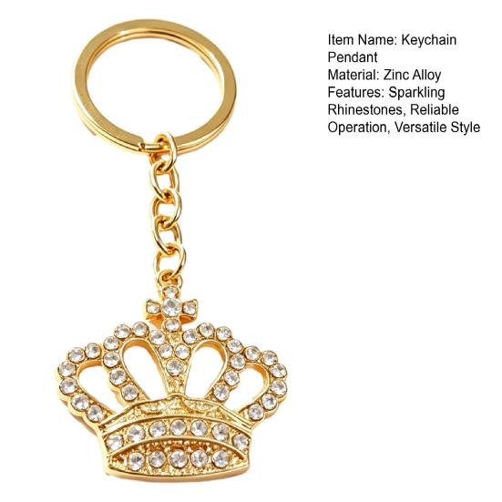 Keychain Pendant Transparent Rhinestones Crown Design Key Ring with Extended Chain