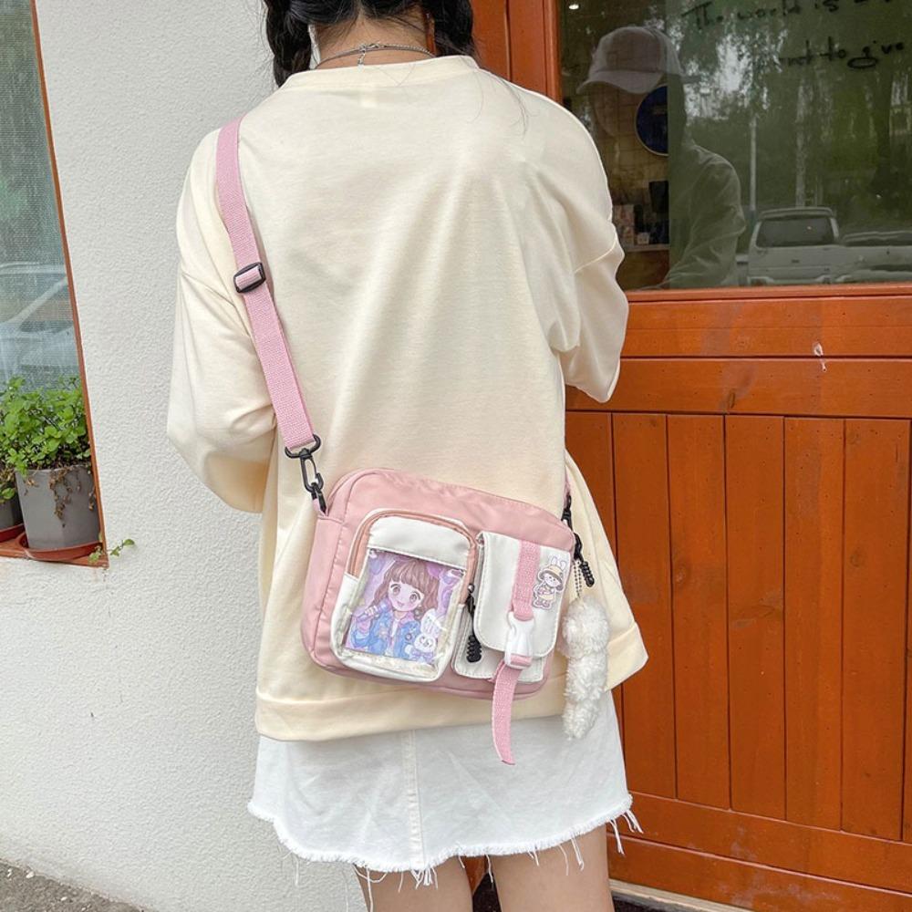 Anime-themed Two-tone Buckle-adorned Square Satchel Suitable for Graduate Girls' Outdoor Activities As A Crossbody Bag
