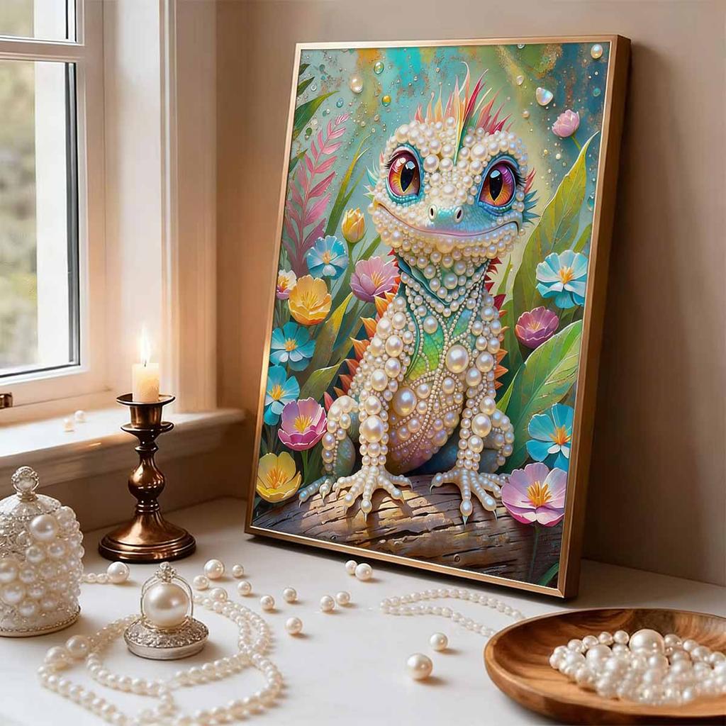 5D DIY Frameless Pearl Painting Lizard Pattern Painting Kit, Suitable for Home Living Room Bedroom and Other Wall Decoration Art Paintings