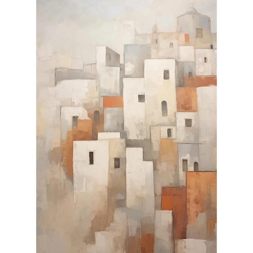 Vintage Vasen und Pflanzen Marokkanischer Innenhof Mediterranes Dorf Poster Leinwandbild Druck Wandkunst Bild Zimmer Heimdekoration