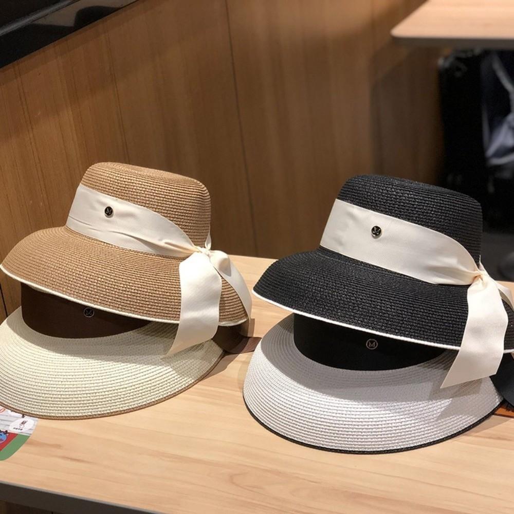 Bow Detail Wide Brim Hat Sun Protection Summer Sun Cap Elegant Beach Bucket Hat  Travel