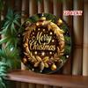 Golden Christmas Wreath Metal Wall Decor Rustic Holiday Sign with Pine Branches Stars Durable Indoor Outdoor Hanging