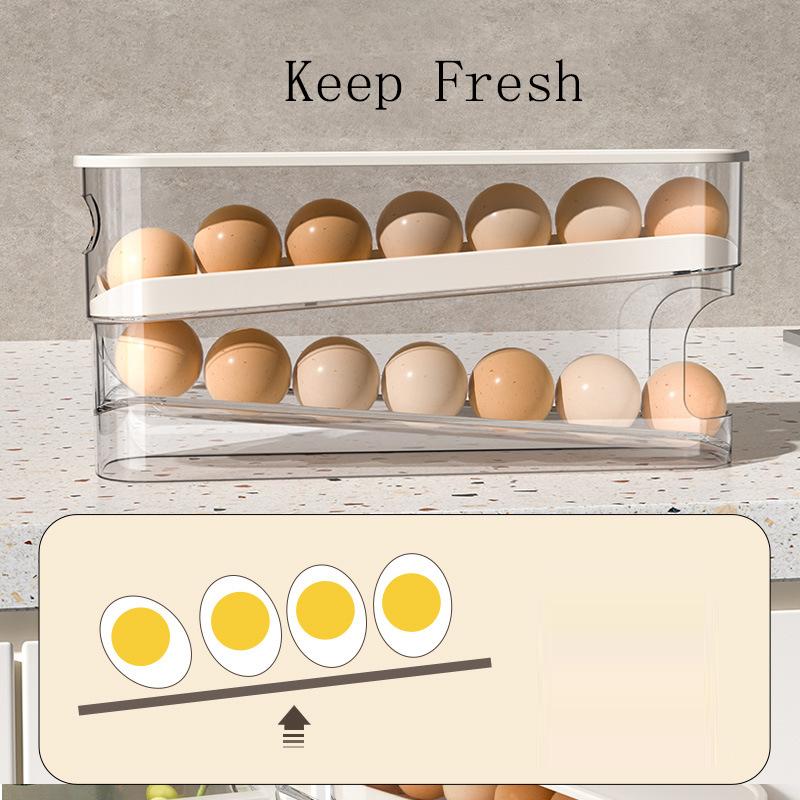 Fully Automatic RollDown Egg Dispenser Anticollision Damage Egg Preservation Storage Box and Organizer for Refrigerator Storage