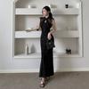 Nuovo cheongsam nero senza maniche in stile cinese da donna, nuovo temperamento, migliorato, jacquard, gonna a sirena sui fianchi