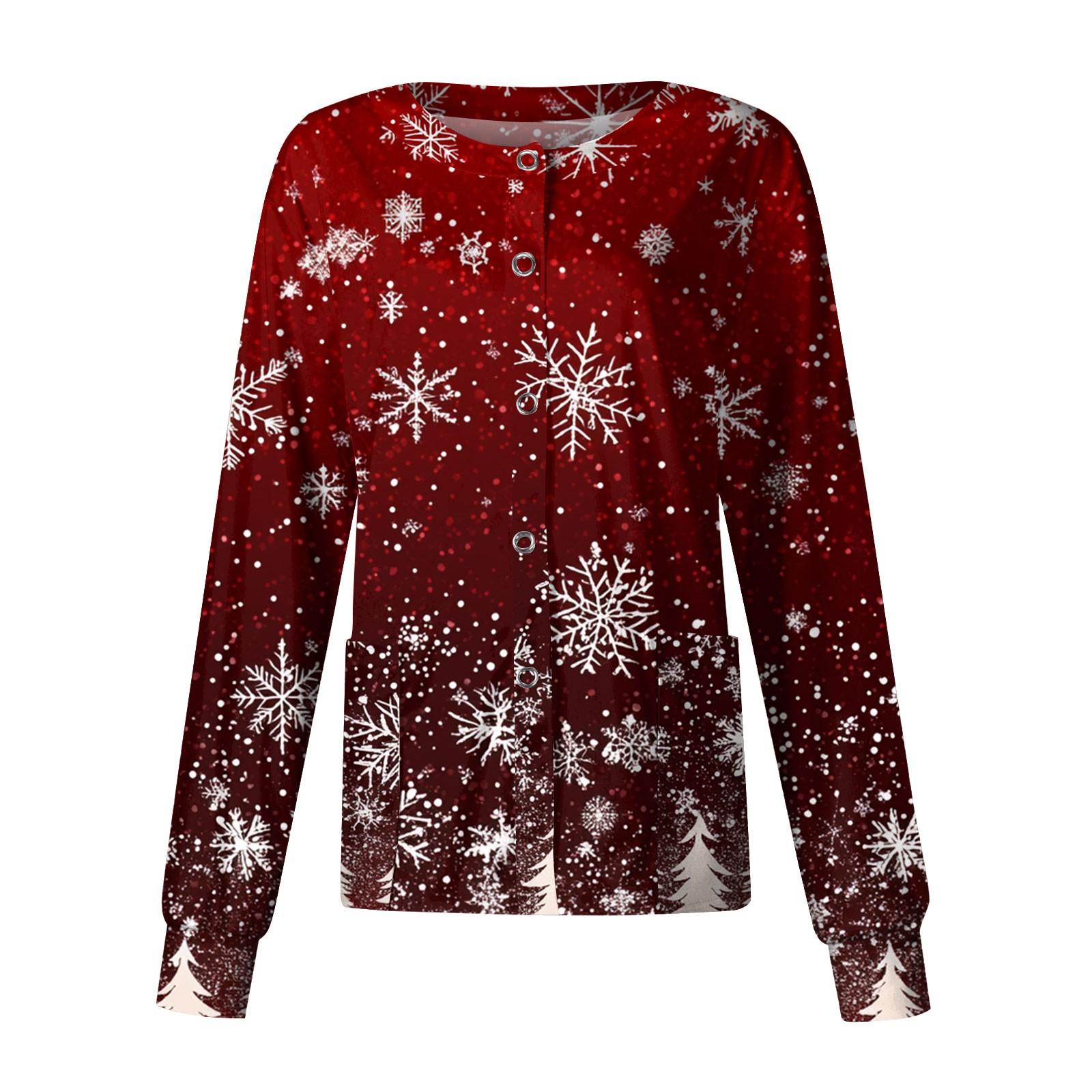 

Жіночий повсякденний одяг з довгим рукавом, різдвяний принт, кардиган, верхній одяг, уніформа M винний
