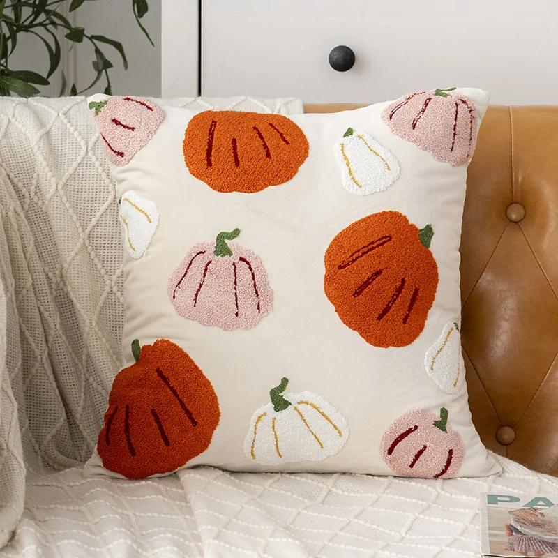 Halloween Plush Cushion Cover Embroidered Halloween Pumpkin Cushion Cover Halloween Decorative Sofa Cushion Covers
