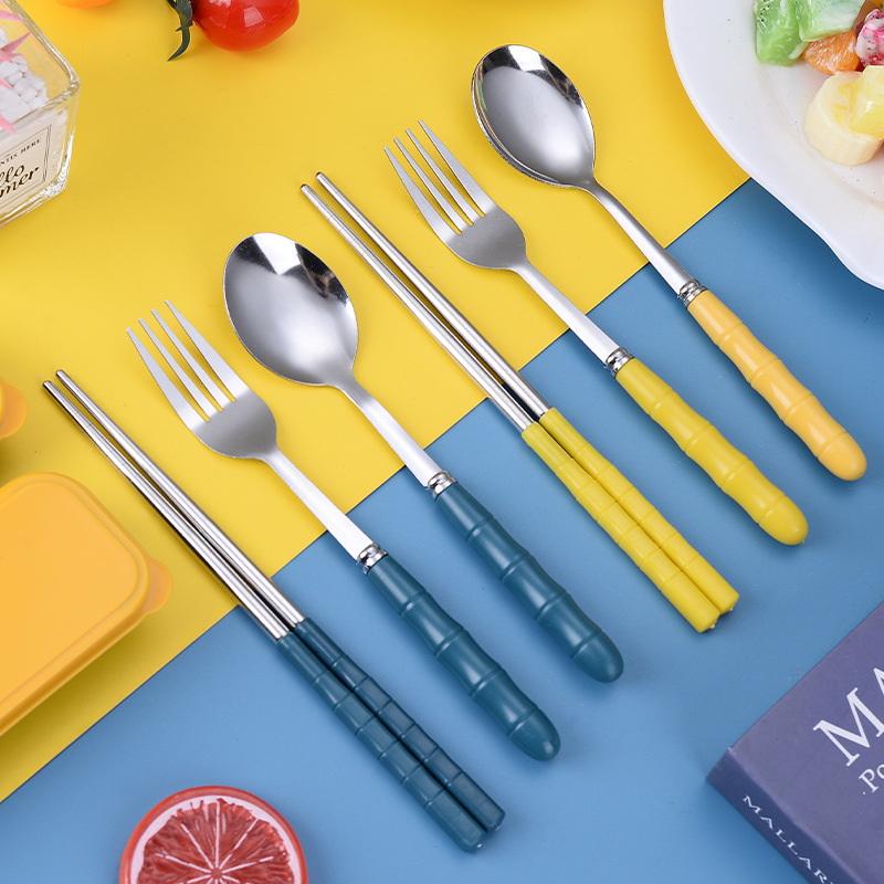 3Pcs Stainless Steel Portable Student Tableware Outdoor Travel Box Spoon Fork Chopsticks Set Adult Gift Cutler