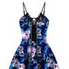 Slingové šaty Bez zad Přední Šněrování Krajka Šití Volný lem Legrační minišaty s potiskem květin lebky