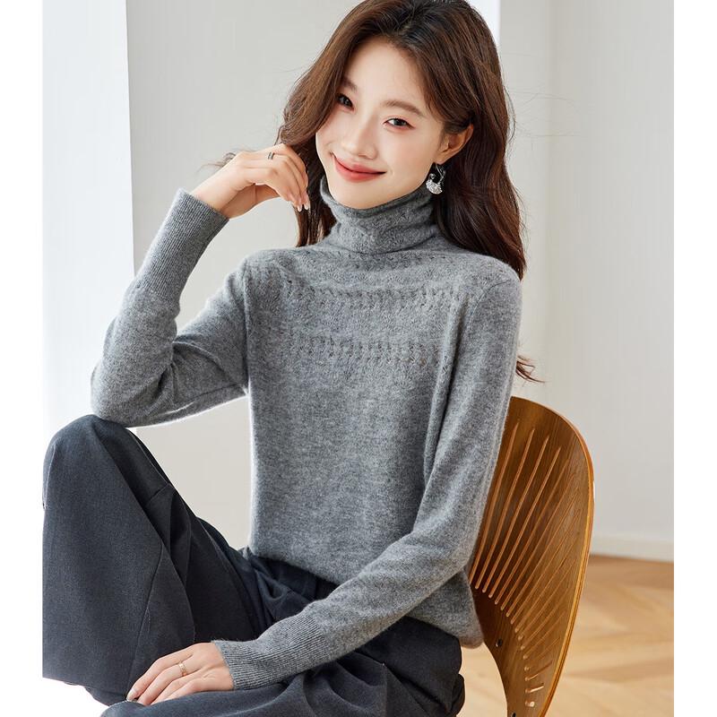 Srcr Women's 100% Cashmere High-Neck Hollow Knit Sweater