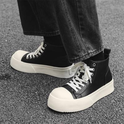 Korean Style Mens Casual Flats Platform Boots Lace-up Original Leather Shoes Cowboy Autumn Winter Boot Street Ankle Botas Hombre
