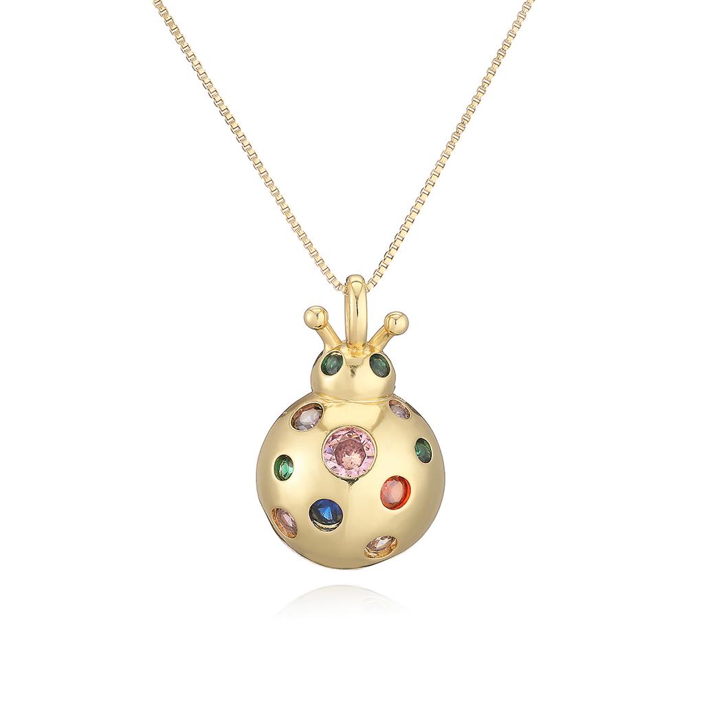 One piece gold delicate ladybug pendant necklace for women cubic zirconia copper jewelry gift
