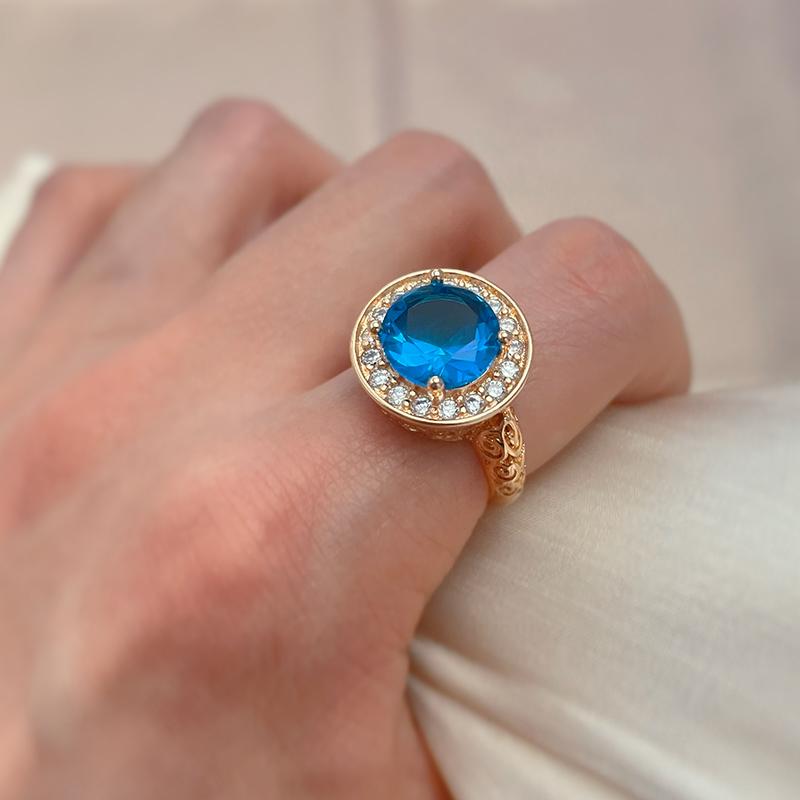 Kinel lesklé velké modré zirkonové prsteny pro ženy snubní prsteny v barvě růžového zlata