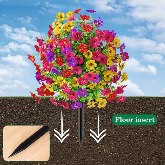 22" Artificial Violet Flower Topiary Ball Tree, UV Resistant Fake Bushes Shrubs with Ground Spike, Plastic Realistic Fake Plants for Porch, Garden,