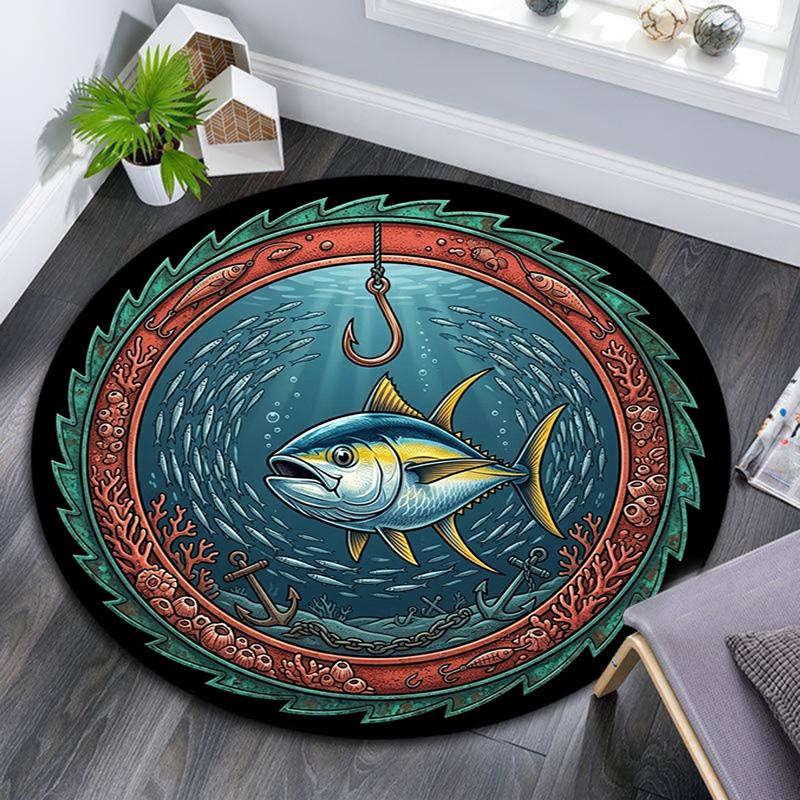 Ocean Emblem Round Area Rug Under Office Chairs Bedroom Living Room Home Decor