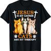 Jesus Is My Savior Cats Are My Therapy Christian Funny Cat T-Shirt