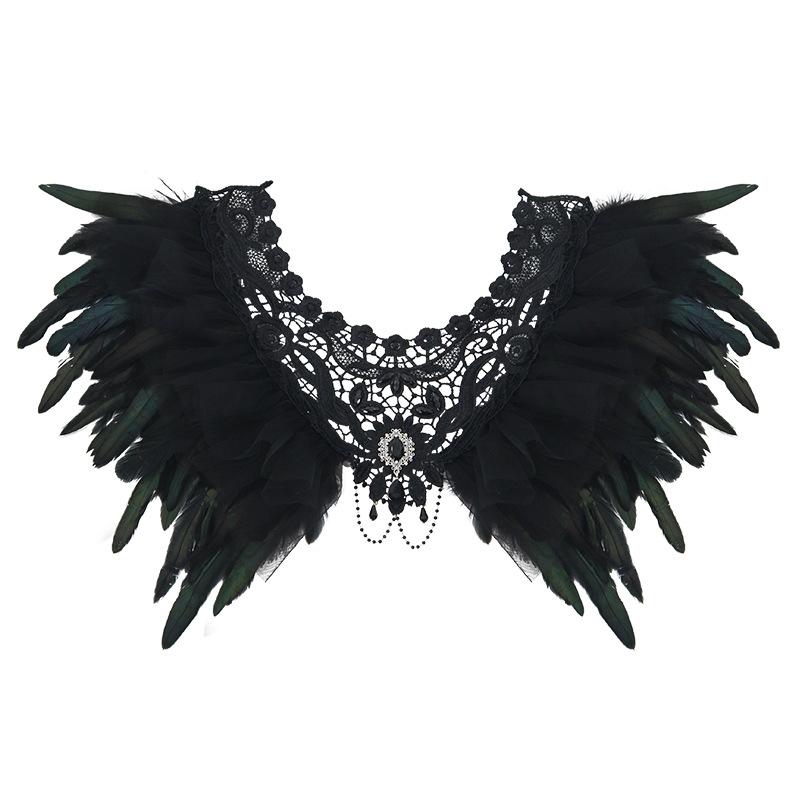 Women's Lace and Feather Shawl Cape for Halloween Festival Costume Accessory