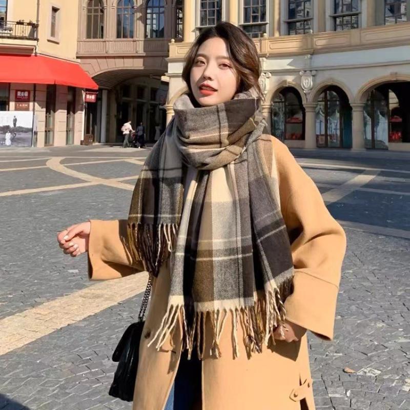 Winter Wool Scarf For Women Korean Black White Plaid Warm Scarves Thicken Warm Knitted Shawl Girls Neckerchief