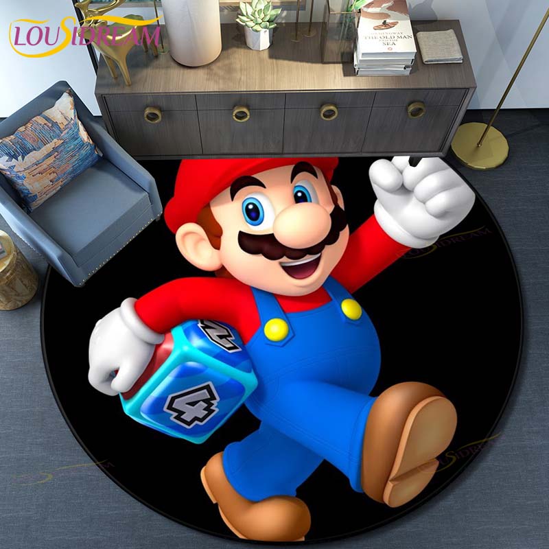 Cartoon Mario Bros Round Carpet Floor Mat Bedroom Flannel Animal Rug Anti-Slip Baby Play Mat Kids Room Decoration Mats