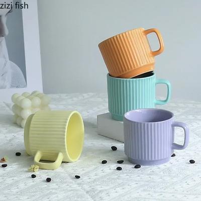 Simplicity Striped Ceramic Mug Solid Color Juice Cup Office Milk Coffee Mug Cup Beverage Cup Family Breakfast Cups Tea Cups