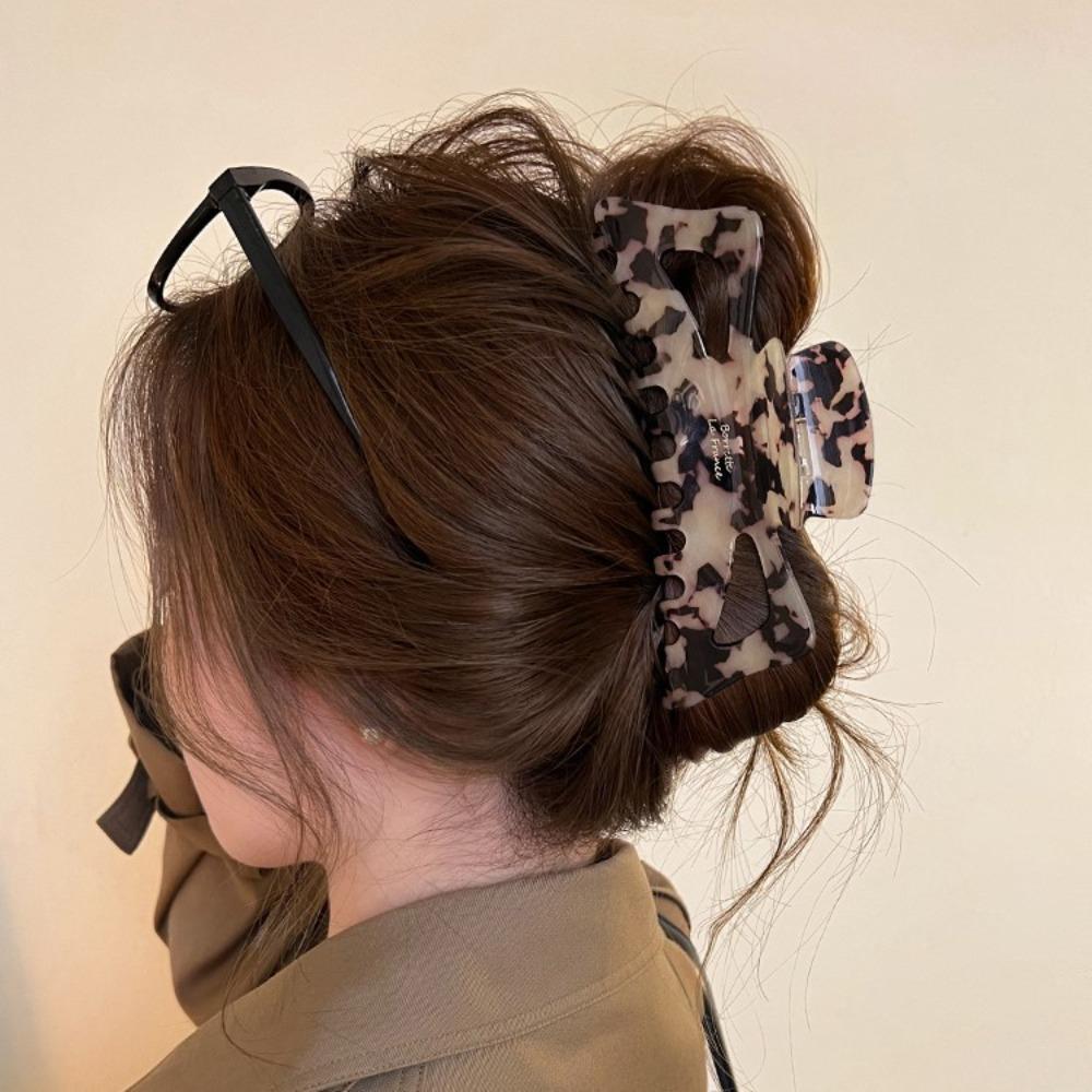 Sweet Ponytail Clip Leopard Print Large Shark Clip Fashion Simple Hair Claw  Female
