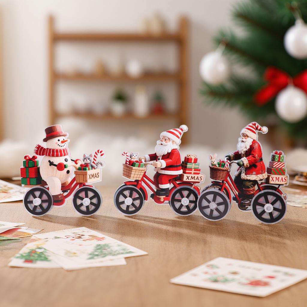 Tecknad Jul Mini Bordsdekoration GÖR DET SJÄLV Tecknad Gammal Snögubbe som Cyklar Dekoration Perfekt För Plastmaterial Hantverk Festdekorationer