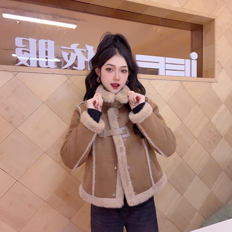 

IEF Women s Faux Suede Fleece-Lined Jacket L