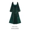 Kaslead New Women Clothes Western Style Fashion Oversized Swing Square Collar Long Sleeve Dress