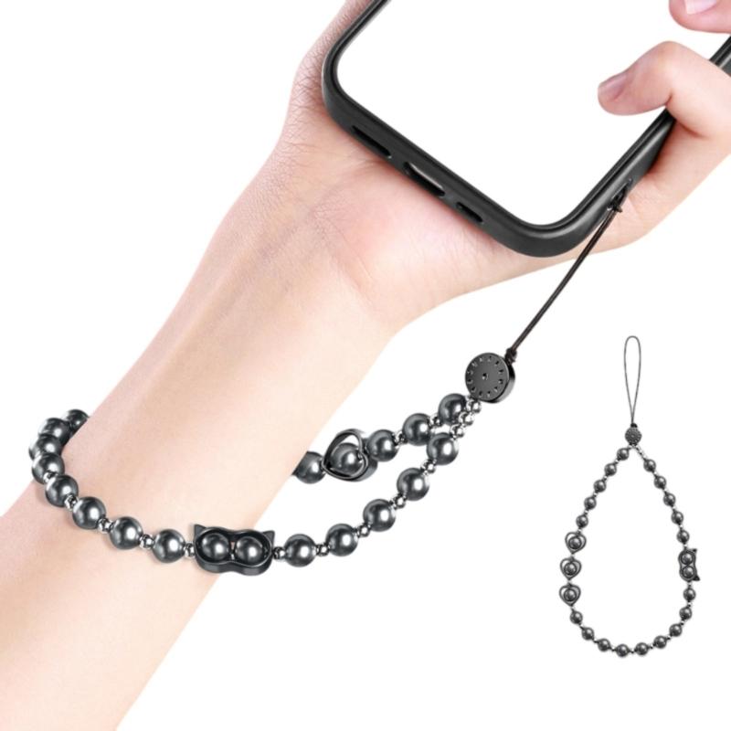 Stylish Beaded Phone Wrist Strap Adjustable Lanyard Strong ABS Rope & Pearls Design Mobile Phone Lanyard For Smartphones