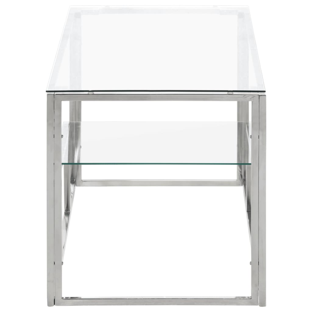 Coffee Table, Silver, Stainless Steel and Tempered Glass