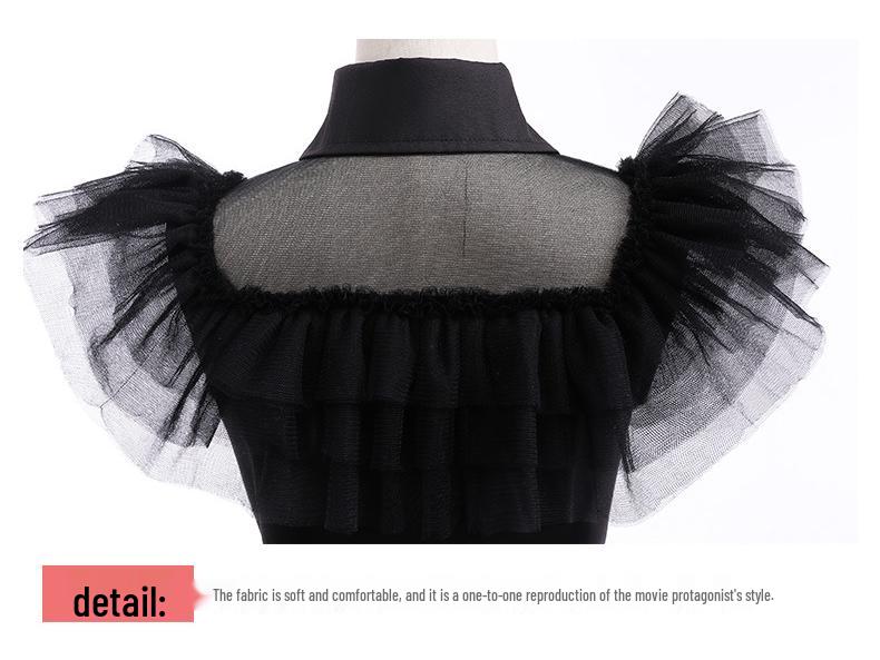 Popular Girls' Addams Family Wednesday Cosplay Dress with Puff Sleeves and Waist-Cinching Design