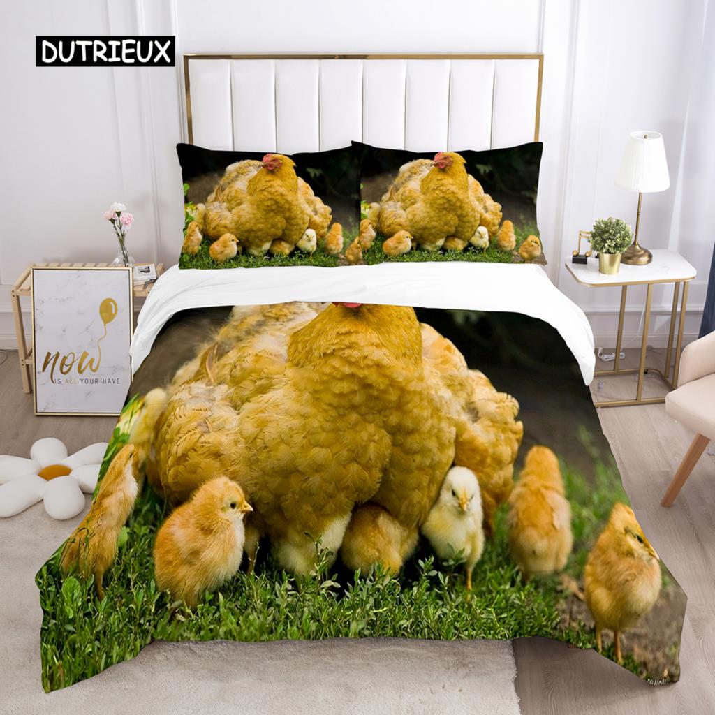 Chicken Duvet Cover Set Cool Animal Pattern Comforter Cover Funny Chicken Pattern Bedding Set Microfiber Wildlife Quilt Cover