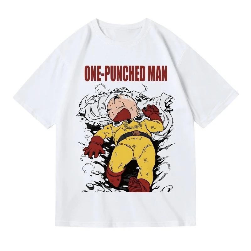 

One-Punch Man Saitama Funny Parody Knockout Manga Graphic T-Shirt White Unisex Oversized Casual Anime Streetwear T-shirt 4XL