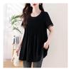 Navava Women Vintage Pleats Round Neck Short Sleeve Blouse Nb2199