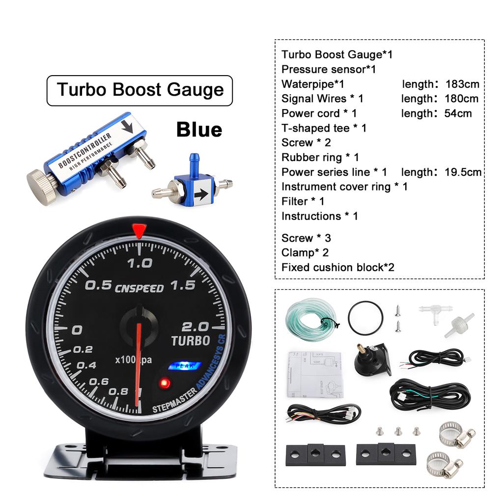 CNSPEED 60MM Car Turbo Boost gauge + Adjustable Turbo Boost Controller Kit 1-30 PSI IN-CABIN Car Gauge Car Meter