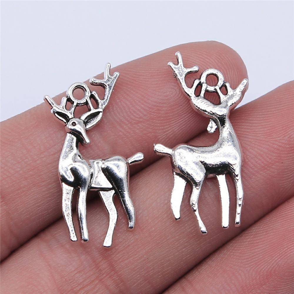 10pcs  Charms Christmas Deer Sika Antique Bronze Silver Color Pendants Making DIY Handmade Tibetan Silver Color Jewelry