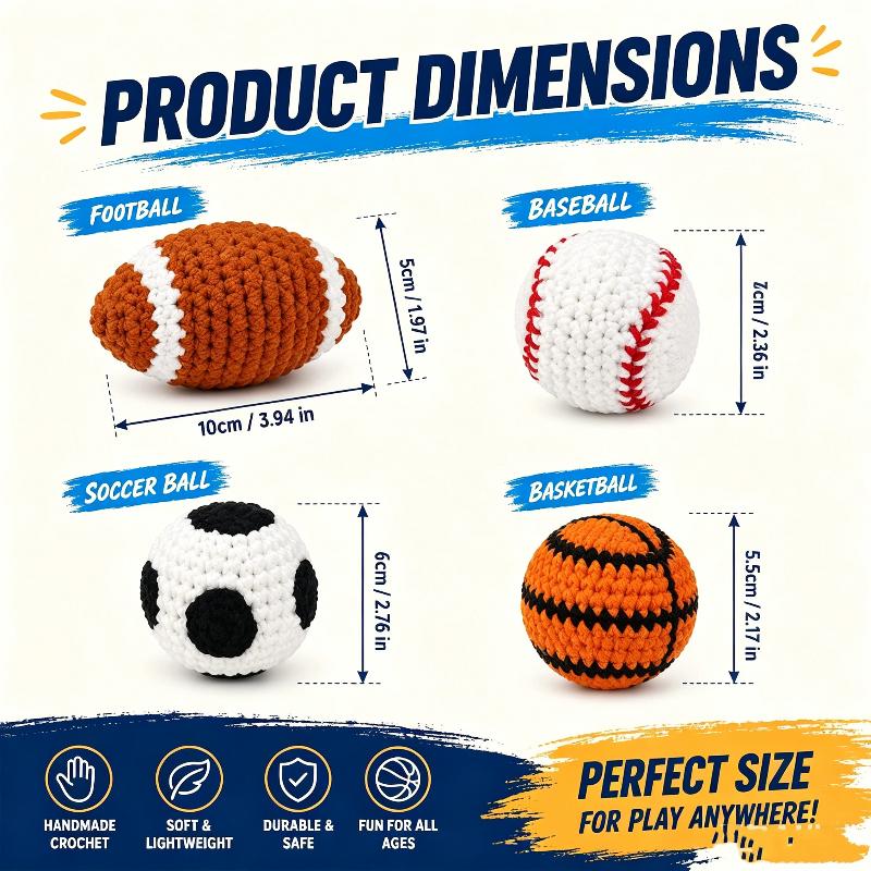 Handmade Crochet Mini Sports Ball Eco-Friendly Material Soft Baby Play Toy for Home Decor Infant Photo Props Gift