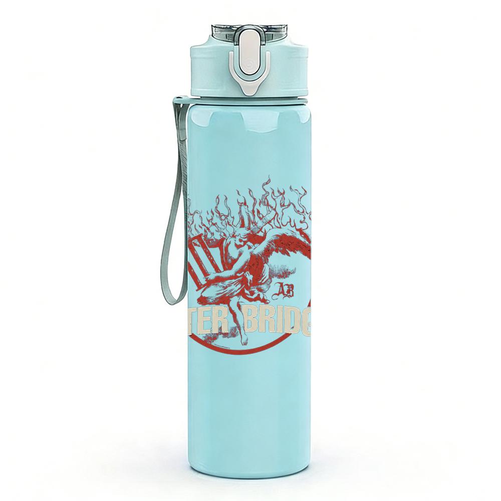 1PC Faint redhead band sketch print 750ml colorful plastic sports water bottle leakproof pop up lid with straw for outdoor work home use