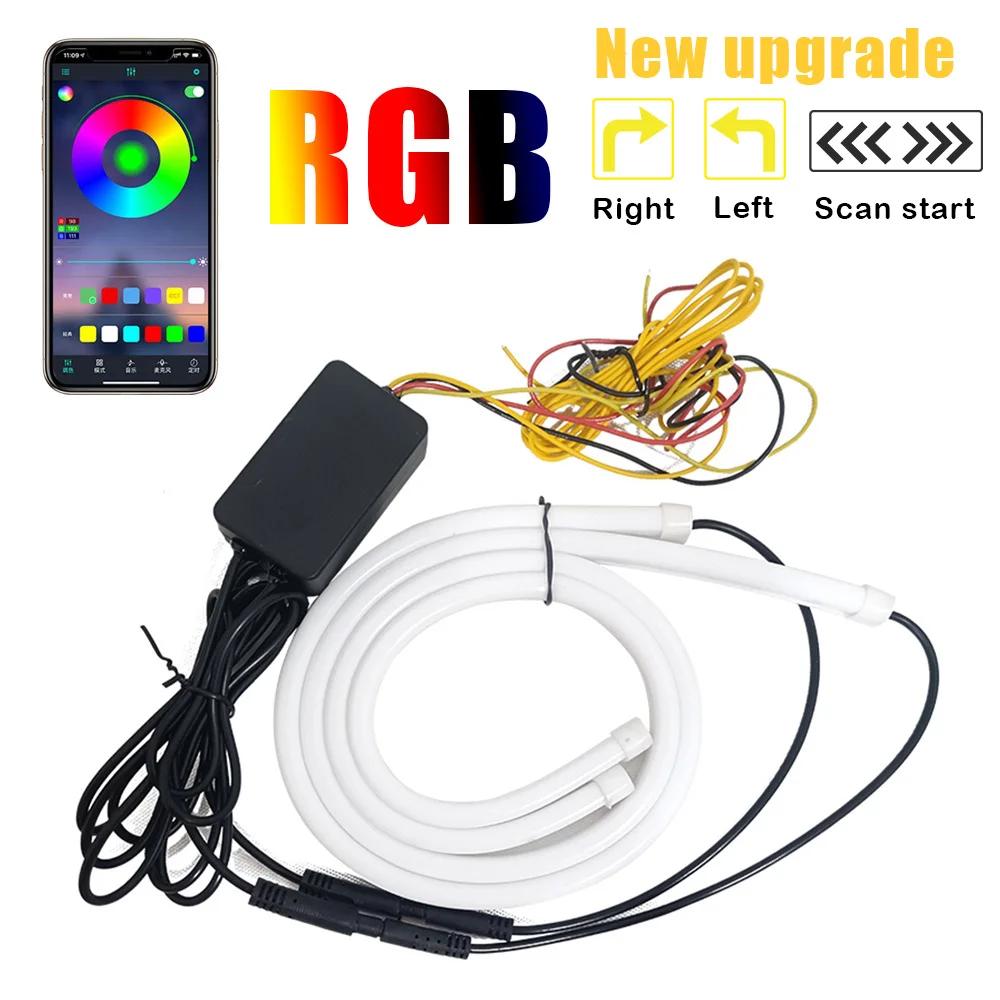 

RGB Led Drl Strip Car Daytime Running Light Car Headlights Flowing Turn Signal Lights 12V APP/Remote Control Auto Accessories 30CM 2PCS