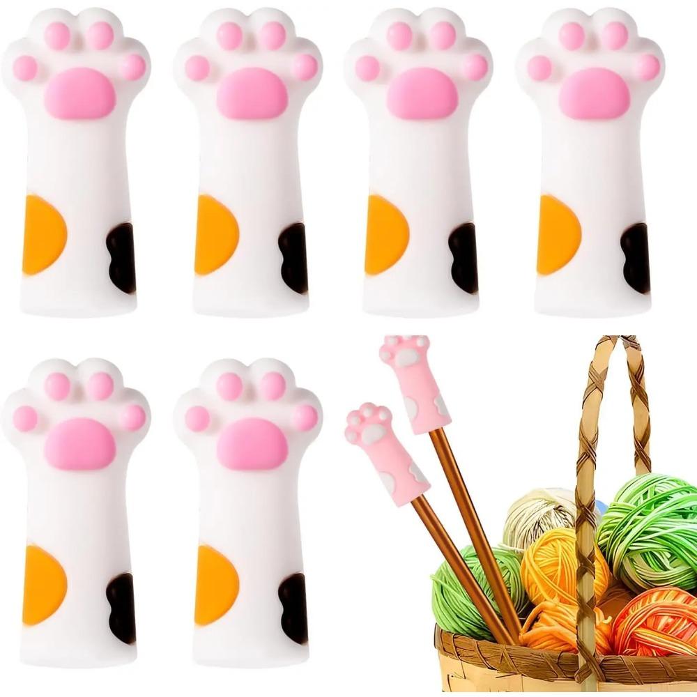Cute Cat Paw Knitting Needle Stoppers Needles Point Silicone Protector Anti-shedding Cap DIY Weave Tool Sewing Accessories