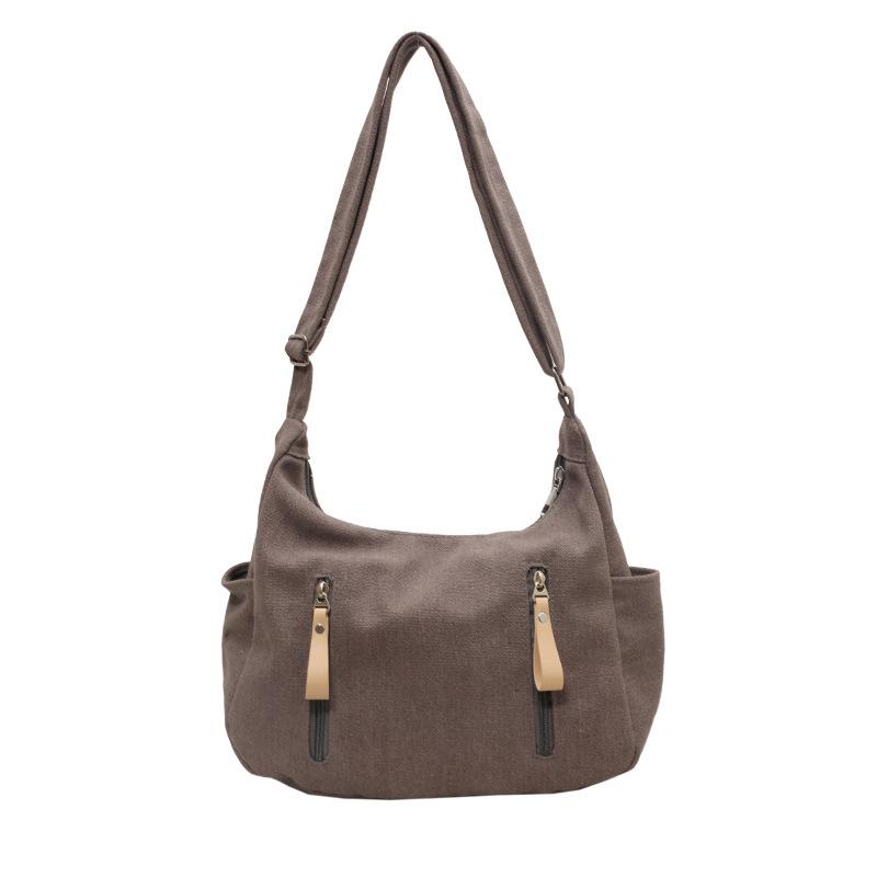 Retro simple canvas bag 2025 new casual large-capacity shoulder bag student class crossbody tote bag