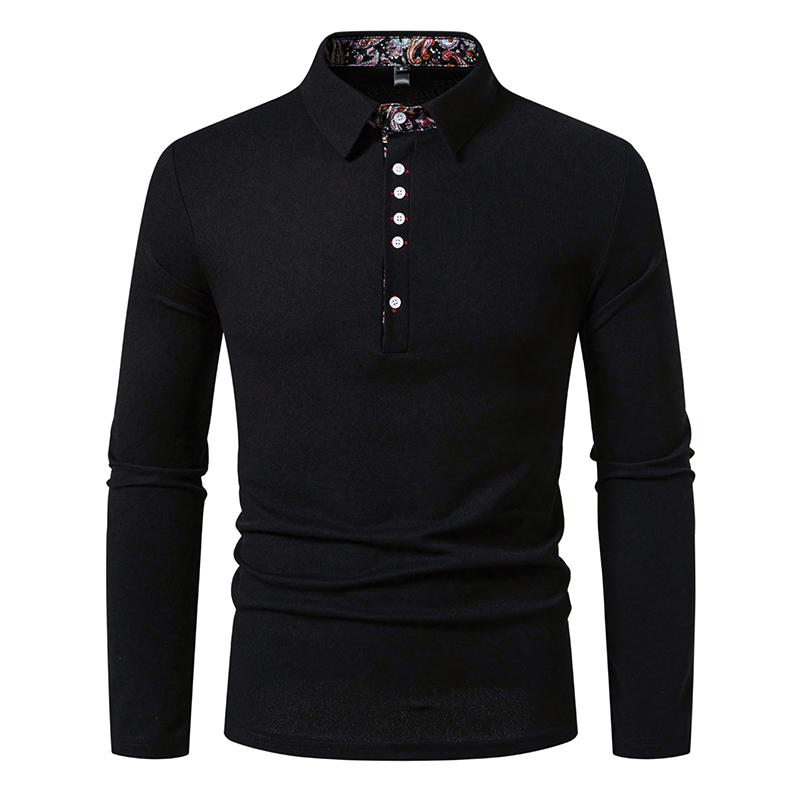 Fashion Paisley Color Block Men's Polo Shirts Solid Color Long Sleeve Polo Shirts For Men New Autumn Social Business Polos Male