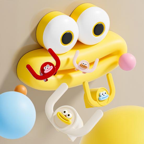 4Pcs Self-Adhesive Towel Hooks Cartoon Shape Slipper Rack Hanger Punching Free Small Item Hanging Hook
