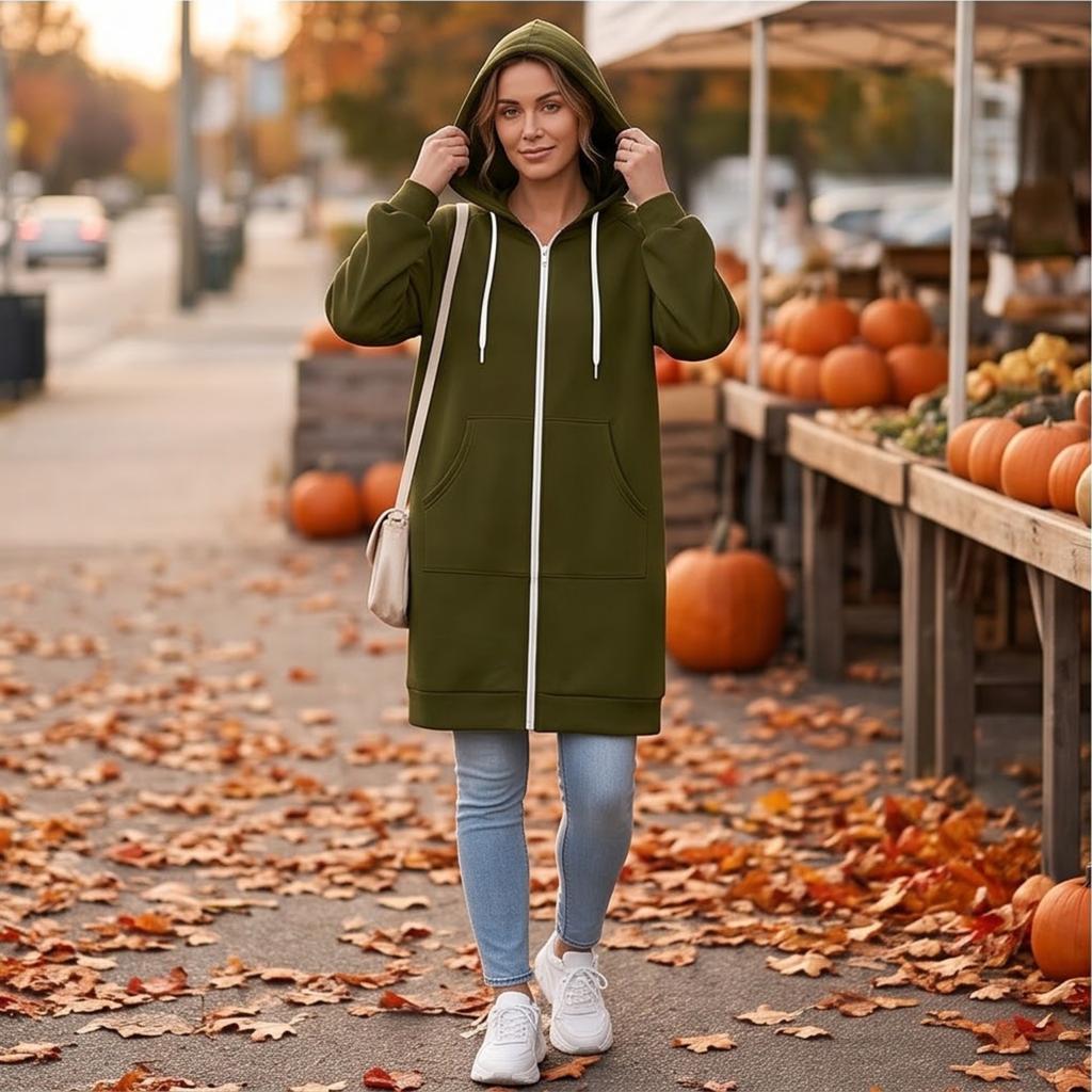 Damen Casual Kapuzenjacke mit Reißverschluss und Taschen