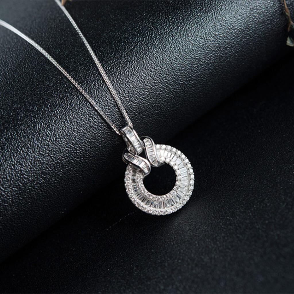 Women Baguette Cut Double Layer Circular Pendant Necklace with Sparkling Stone Bail Elegant Statement Jewelry for Daily and Party Wear