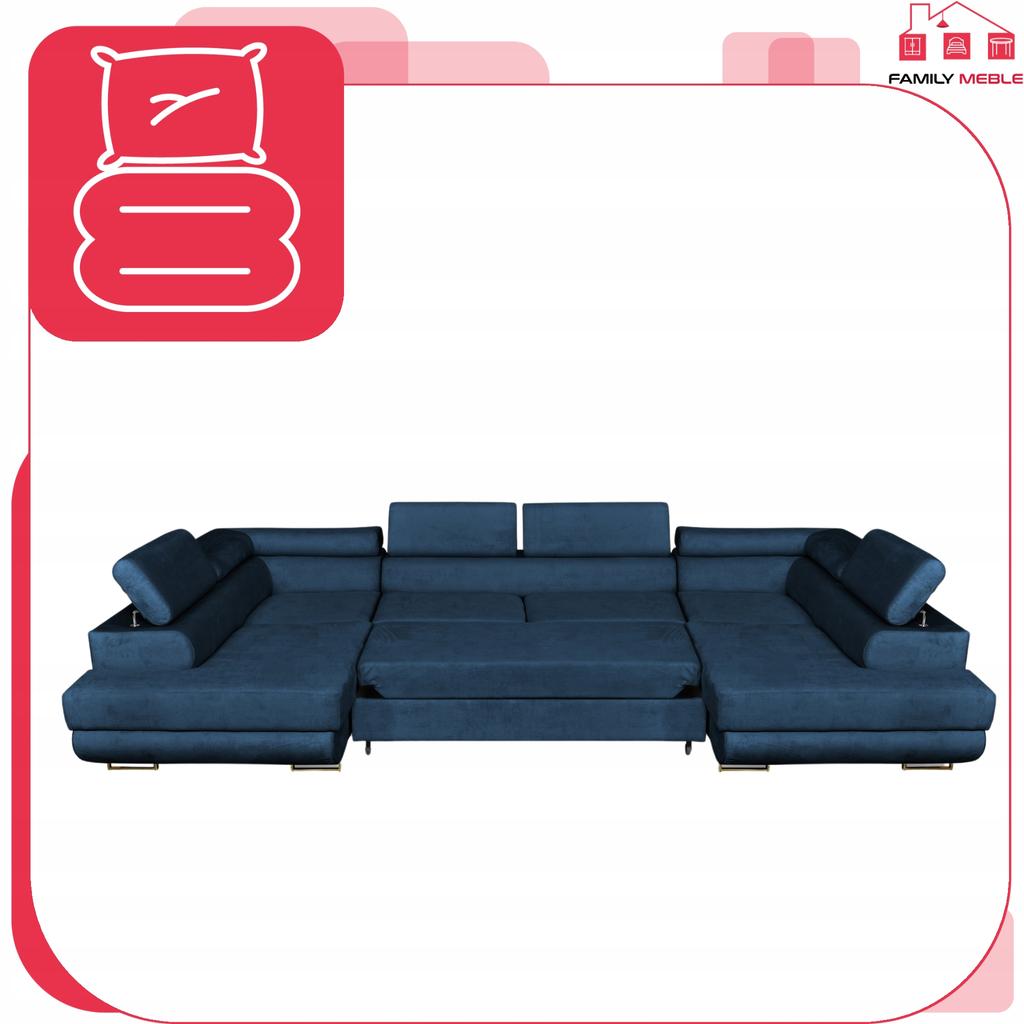 U-shaped Corner Sofa Bed, Extendable F. Bosso Family Sleeping Furniture Navy Blue Velvet